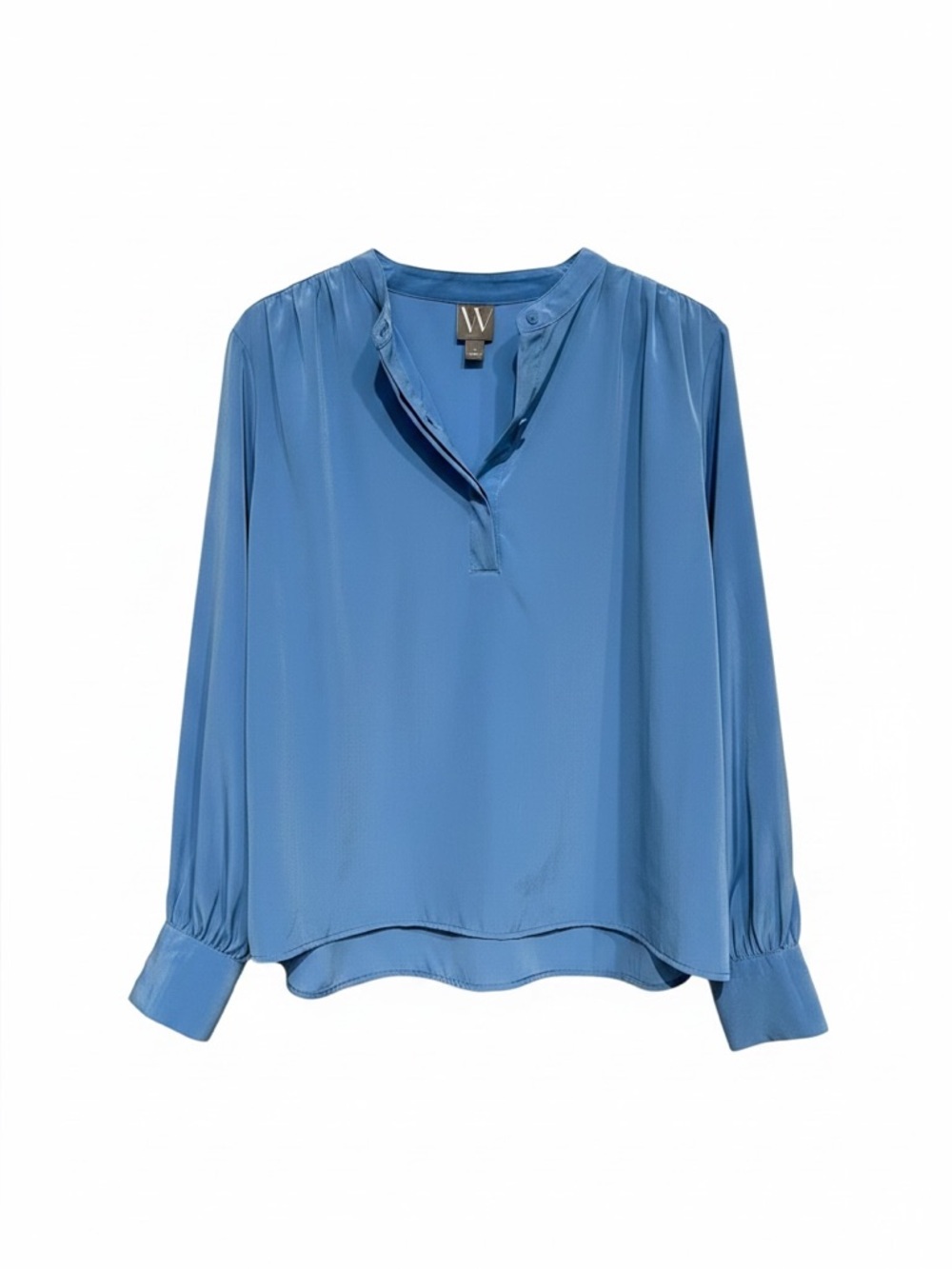 Worthington Blouse Blue V-Notch Henley Bishop Sleeve Top Women’s Large